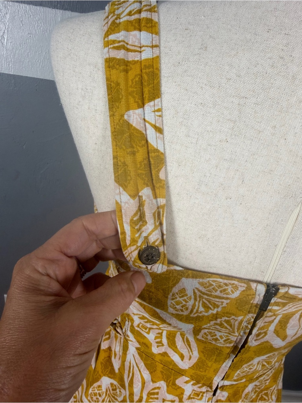 Patagonia Pataloha Mustard Yellow Floral Sleeveless Faux Wrap Dress - Picture 4 of 10